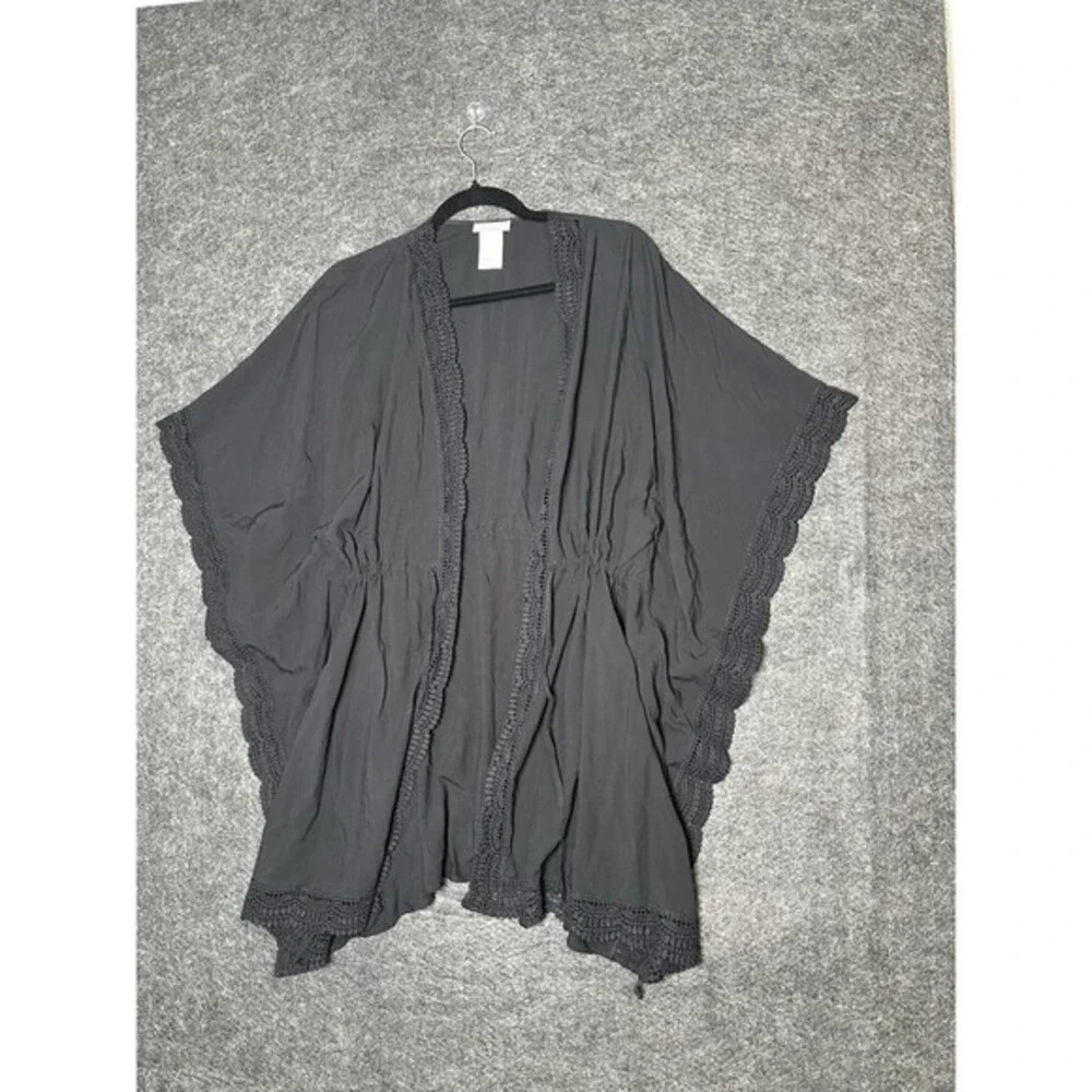 La Blanca Black Crochet Trim Kimono Swim Cover Up XXS/XS Beach Resort